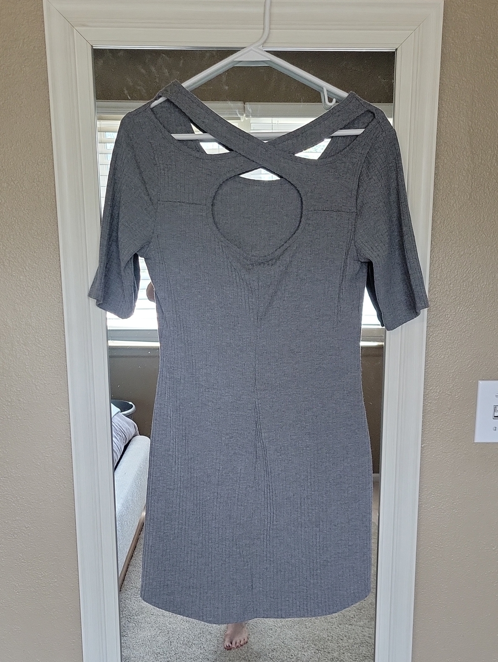 Arizona Jeans. Co. Gray Ribbed Knit Dress with Crossback Detail